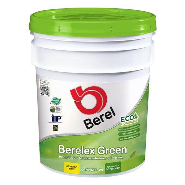 pintura berel berelex green acrílica interior/exterior 19l color blanco mate