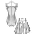 thumbnail image 2 of vastwit Women Rave Outfit Sets 2 Pcs Holographic Bodysuits with Mini Skater Skirt Silver XL, 2 of 5