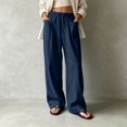 thumbnail image 2 of RUTAYY Women's Wide Leg Pants Elastic Waist Drawstring Solid Color Side Pockets Relaxed Fit Casual Trousers Navy, 2 of 4