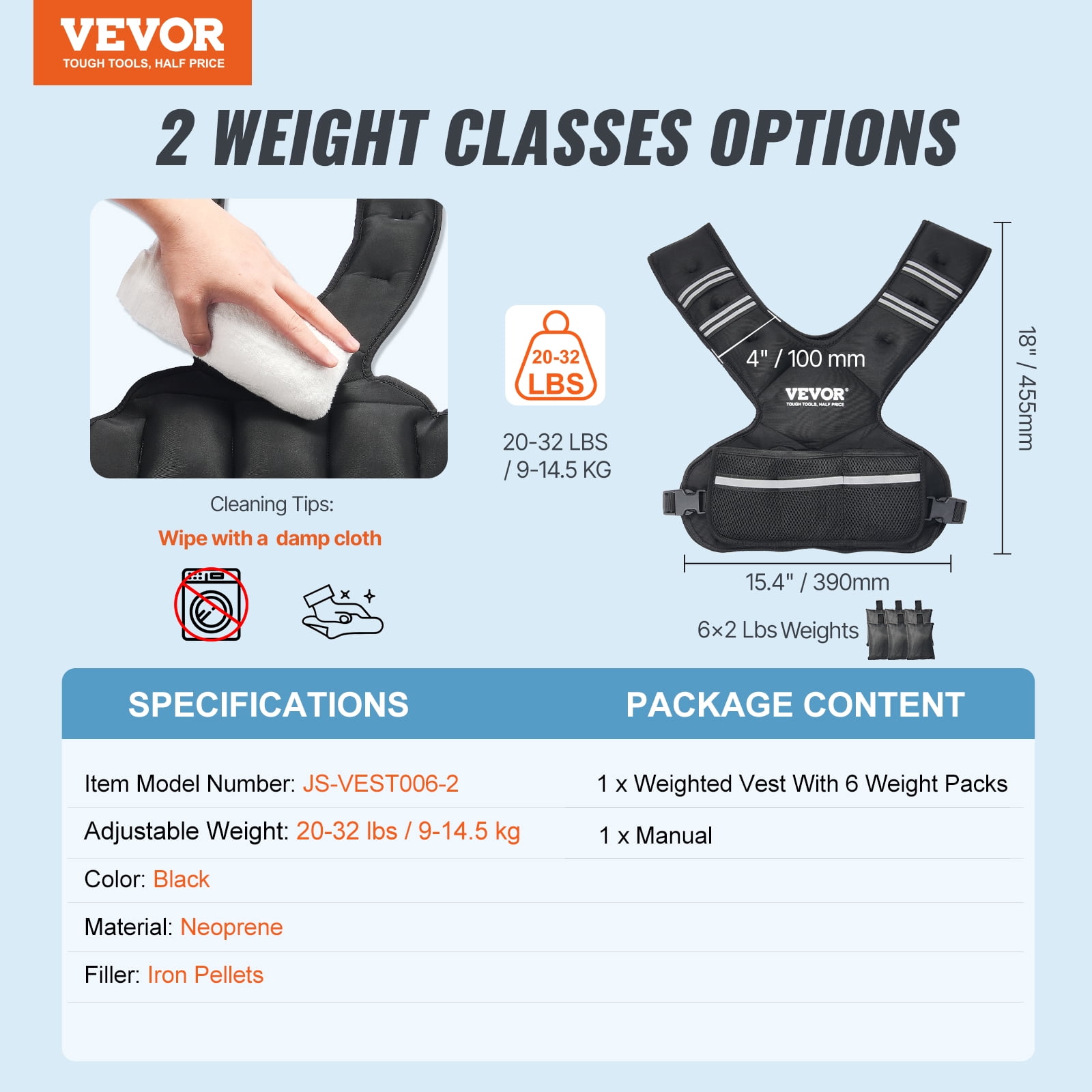 VEVOR Adjustable Weighted Vest, 20-32lb Weight Vest with 6 Ironsand Weights and Reflective Stripe, Body Weight Vest Exercise Set for Men Women, Workout Equipment for Strength Training Running