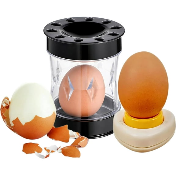 Hard-Boiled Egg Peeler Tool with Egg Piercer – Easy Shell Remover Set for Perfectly Peeled Eggs, Kitchen Gadget for Cooking, Salads, Deviled Eggs, and Breakfast Prep (black) Black