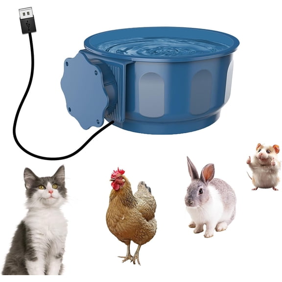Heated Water Bowl for Cats Indoor, 0.6 L, Thermal Water/,  Heated Pet Bowl for Rabbits Chickens Small Dogs Birds, Pet Cage Dish Crate Use, Self-Assembly, Blue