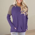 thumbnail image 2 of Mujeres Casual Patchwork Bolsillos Cuello redondo Jersey Blusa de manga larga Camiseta Tops Pompotops gfhjh16383, 2 of 7