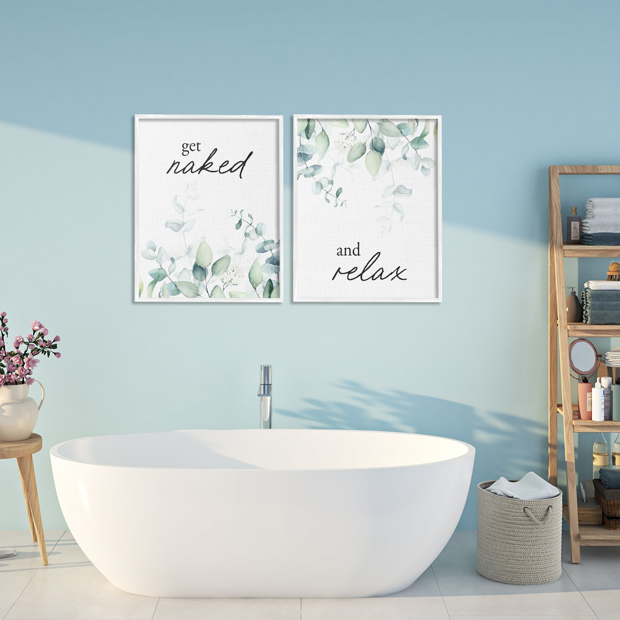 Get Naked & Relax Herbs 2 Piece White Framed Giclee Art Set, design by Lettered and Lined
