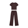 thumbnail image 4 of LEKWK Workout Sets for Women 2 Piece Short Sleeve Crewneck Crop Tops and Tummy Control Straight Leg Pants Summer Yoga Gym Athletic Running Casual Outfits, 4 of 6