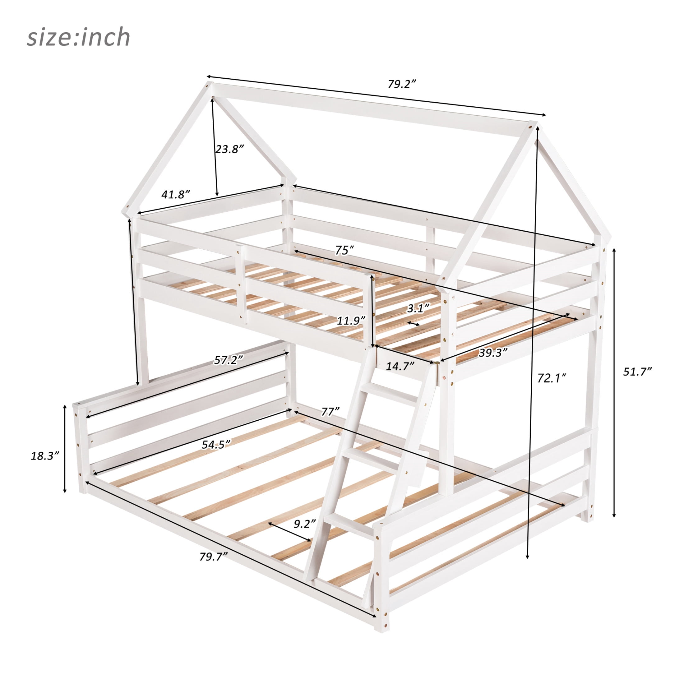 Noble House Flora Twin over Full House Bunk Bed with Ladder, Convertible 2-in-1 Design, Space Saving, White