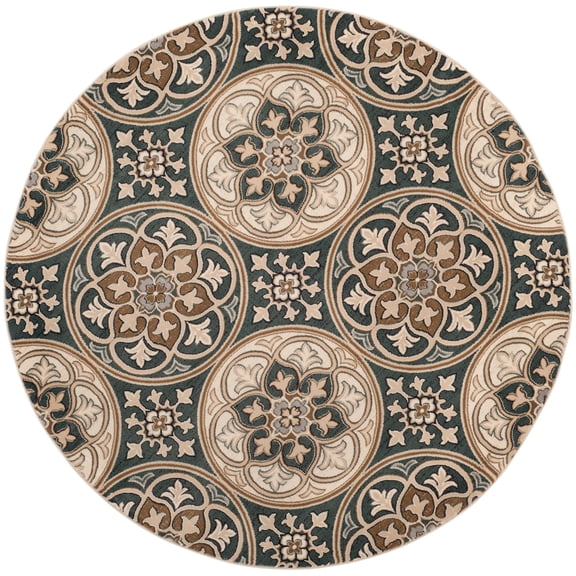 SAFAVIEH Lyndhurst Madeline Geometric Circles Area Rug, Slate Blue/Beige, 8' x 8' Round