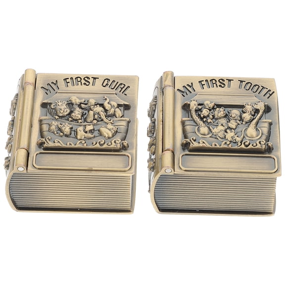 RENACLIPY 2-Pack Infant Keepsake Box, Golden Metal Storage for Baby Birthday, Newborn Memory Organizer
