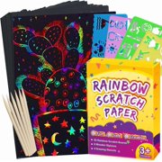 Rainbow Scratch Paper Art for Kids - 60 Pcs Magic Rainbow Scratch Paper Off Set Scratch Easter Crafts Arts Supplies Kits Pads Sheets for Party Games Halloween Christmas Birthday Gifts