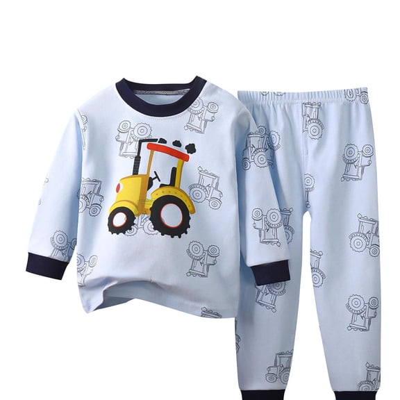Zwiiyzr 1-8Y Fall Winter Toddler Baby Boy Girl Clothes Set Cartoon Long Sleeve Crewneck Sweatshirt Top Casual Pants Outfit Sweatsuit Loungewear Sky Blue