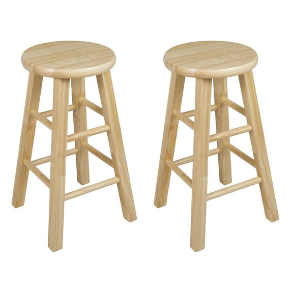 Open Box PJ Wood Classic Round-Seat 24 Inch Kitchen Counter Stools, Natural, 2 Pack