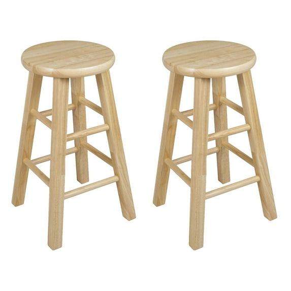Open Box PJ Wood Classic Round-Seat 24 Inch Kitchen Counter Stools, Natural, 2 Pack
