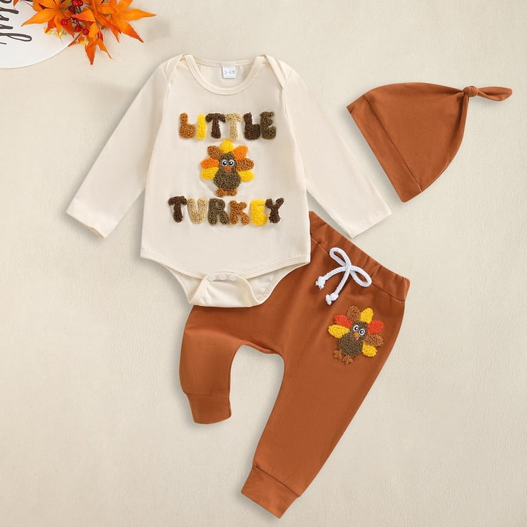 christmas dress for baby boy Kogui Outfit Turkey Newborn Newborn Baby Boy Clothes Button Long Sleeve Romper Bodysuit Pants Set Infant Soft Waffle Fall Winter Outfit 0 3 6 9 12 18 24 Months (Khaki,9-12 Months) Swatch:#4d231e