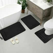 AuroraX Soft Bath Mug Rug Set Of 3 Absorbent Quick Dry Non-Slip Backing Black 2 pcs Bathroom Mat and Toilet Rug Machine Washable Minimalist Greek Key