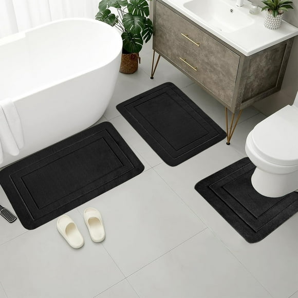 Large BathRug Mat 3 Set Bathroom Rugs For 3Pcs Toilet Mats Soft Comfortable Water Absorption Non Slip Thick Washable Easier To Dry Dark