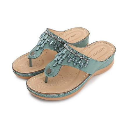

KKCXFJX slippers for women Women Shoes Slope Heel Low Heeled Sandals Plus Size Casual Slippers Flip Flops Gift