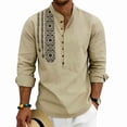 thumbnail image 2 of Men's Long Sleeve Linen Shirts Ethnic Bohemian Printed Fashionable Casual Loose Shirt Button Stand Up Collar Henley Tops for Daily Wear, 2 of 7