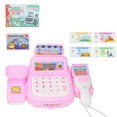 thumbnail image 3 of Juego de simulación de caja registradora, Mini caja registradora de supermercado para niños, juguetes para juegos de rol, color rosa, 3 of 9