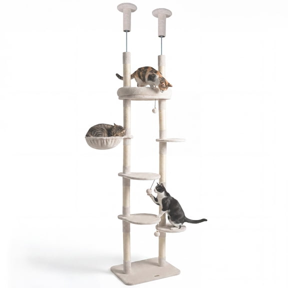 Gymax 6-tier Floor to Ceiling Cat Tree w/Plush Bed Hammock Sisal Scratching Posts Beige