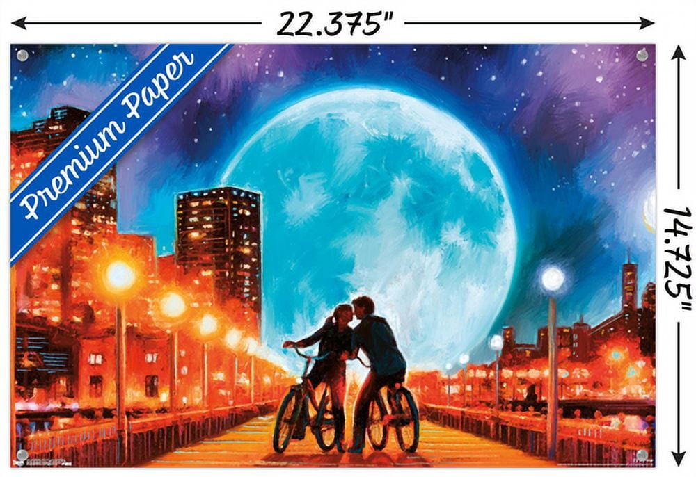 PD Moreno - Fine Art - Love by the Moon Wall Poster with Pushpins, 14.725" x 22.375"