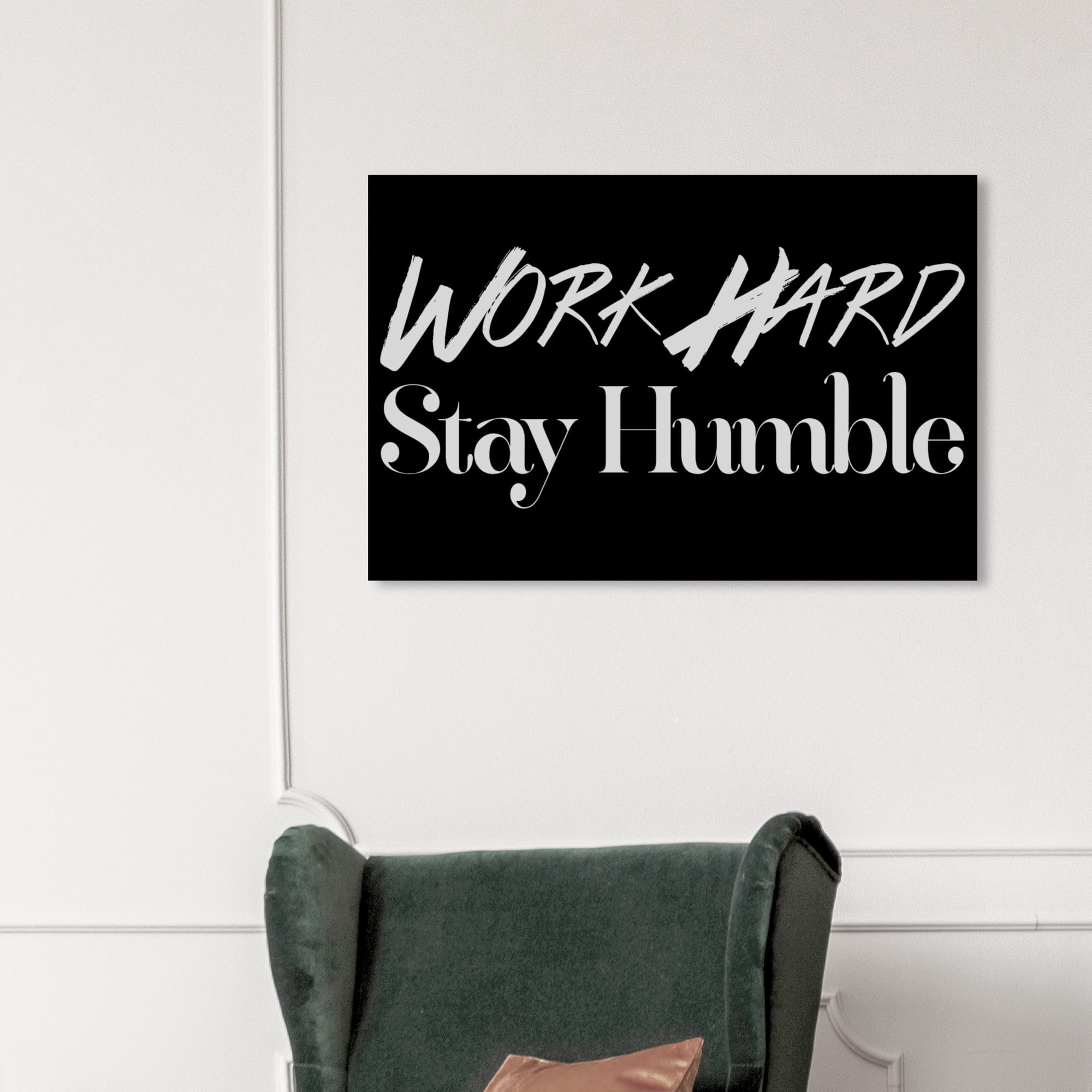 Wynwood Studio 'Work Hard' Typography and Quotes Wall Art Canvas Print - Black, White, 30" x 20"