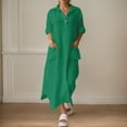 thumbnail image 2 of Vestido midi de lino para mujer - Cuello con solapa, bolsillos - Corte holgado - Informal/Trabajo - Color liso - S-XXXXXL, 2 of 5