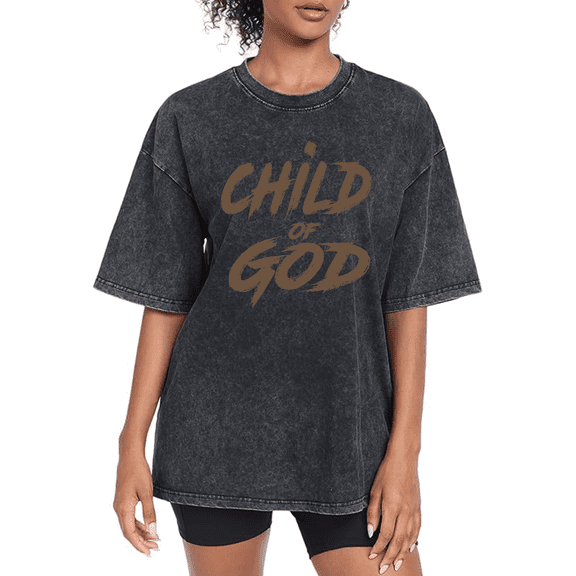 Black T Shirt Print Tshirt Child of God Christian Graphic Tees Shirts Faith Bible Verse Gift Church Sunday S-5XL Washed Trendy Graphic Tops