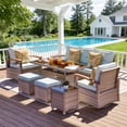 thumbnail image 2 of MEISSALIVVE 7 Pieces Patio Furniture Set with Dining Table, Outdoor Wicker Conversation Set with Wood Armrest Chairs, 2 Ottomans, Blue, 2 of 9