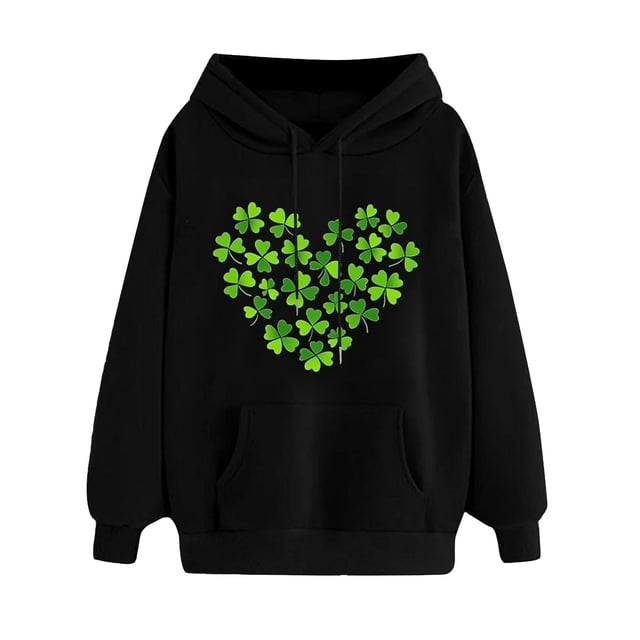 Plebaso Sweatshirts à Capuche pour Femmes pour la Saint-Patrick, Manches Longues, Imprimé Trèfle