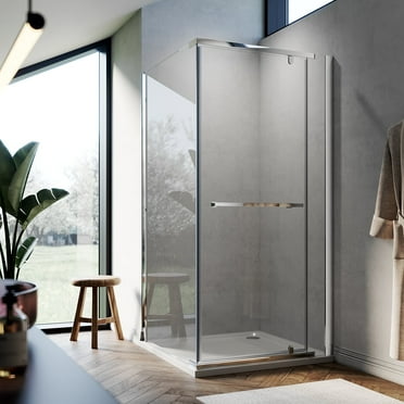 Sunny Shower Square Frameless Hinge 36'' D x 36'' W x 72'' H Shower Door 1/4 in. Glass Chrome Finish