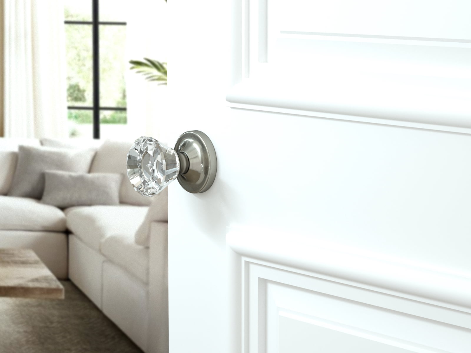 Passage Diamond Round Brilliant Crystal Door Knobs Satin Nickel Round Rosette