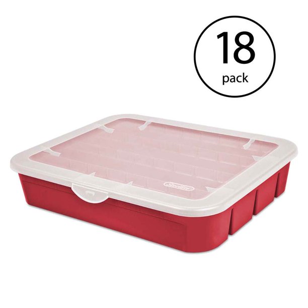 Sterilite 20 Compartment Christmas Holiday Ornament Storage Box, Red