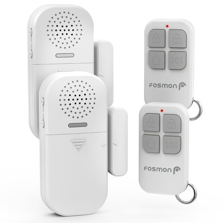 Fosmon Anti -Theft Burglar Alarm with Remote (2 Pack), Wireless Window Door Open Entry Alert Magnetic Contact Sensor Battery Operated Loud 130 Decibel Db Siren for Home Security Business Kids Safety