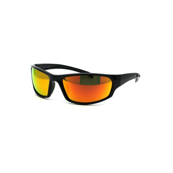 Mens Tac Polarized Light Weight Warp Around Sport Plastic Sunglasses Black Orange Mirror