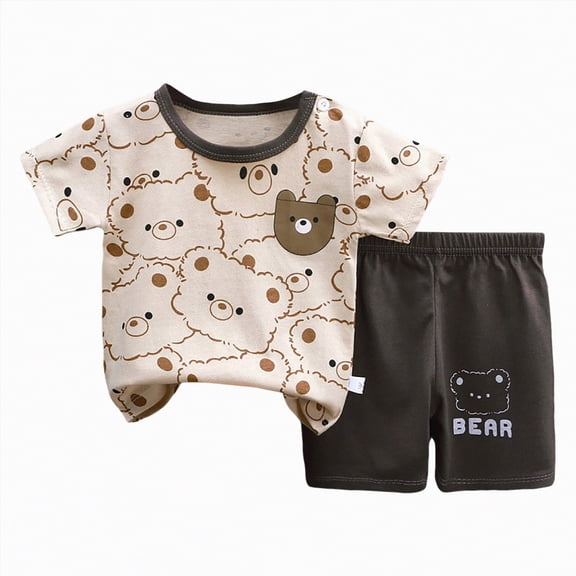 Kogui Toddler Summer Clothes Toddler Boy Clothes Kids Summer Cotton Outfits Shirt Short Sets 6 12 Months (Coffee,6-12 Months)