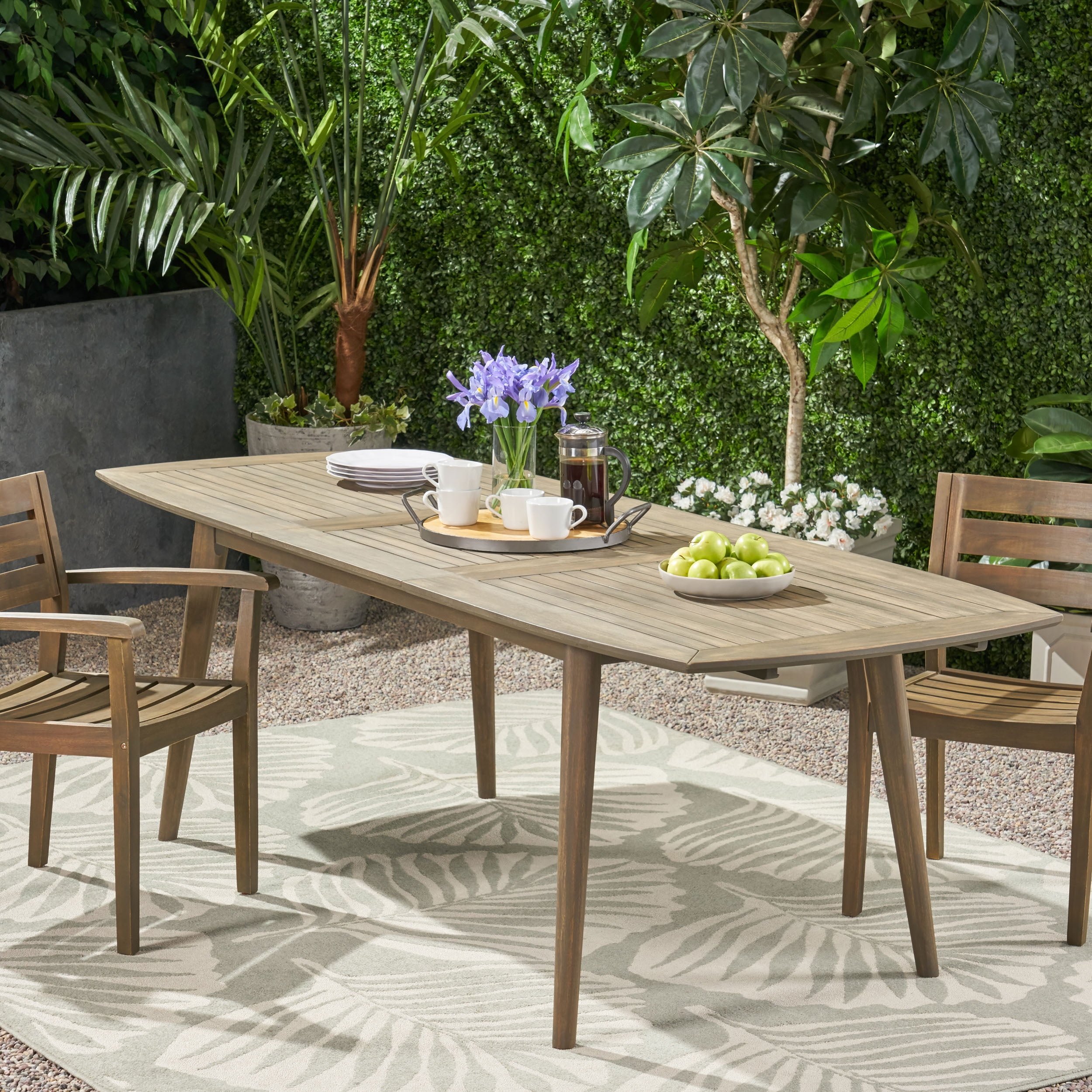 Outdoor Expandable Dining Table, Solid Acacia Wood Structure for Patio Garden, Gray