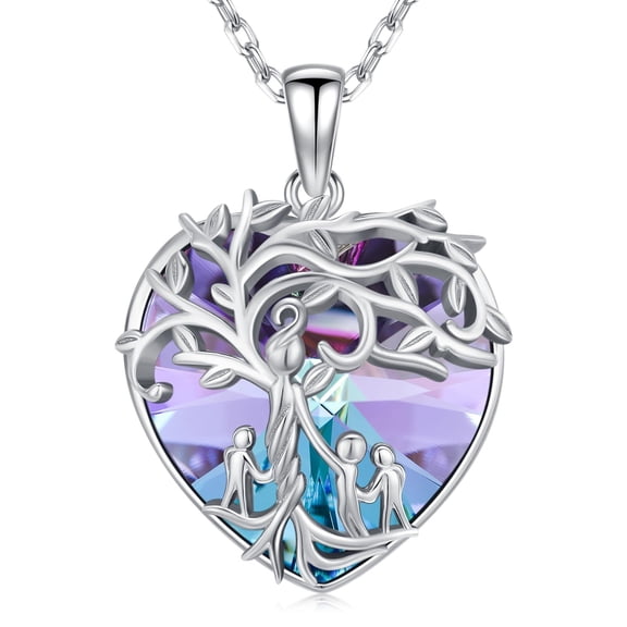 Coachuhhar Tree of Life Mom Necklace 925 Sterling Silver Nana Grandma Pendant Necklace with Heart Crystal Mother's Day Birthday Jewelry Gift for Women