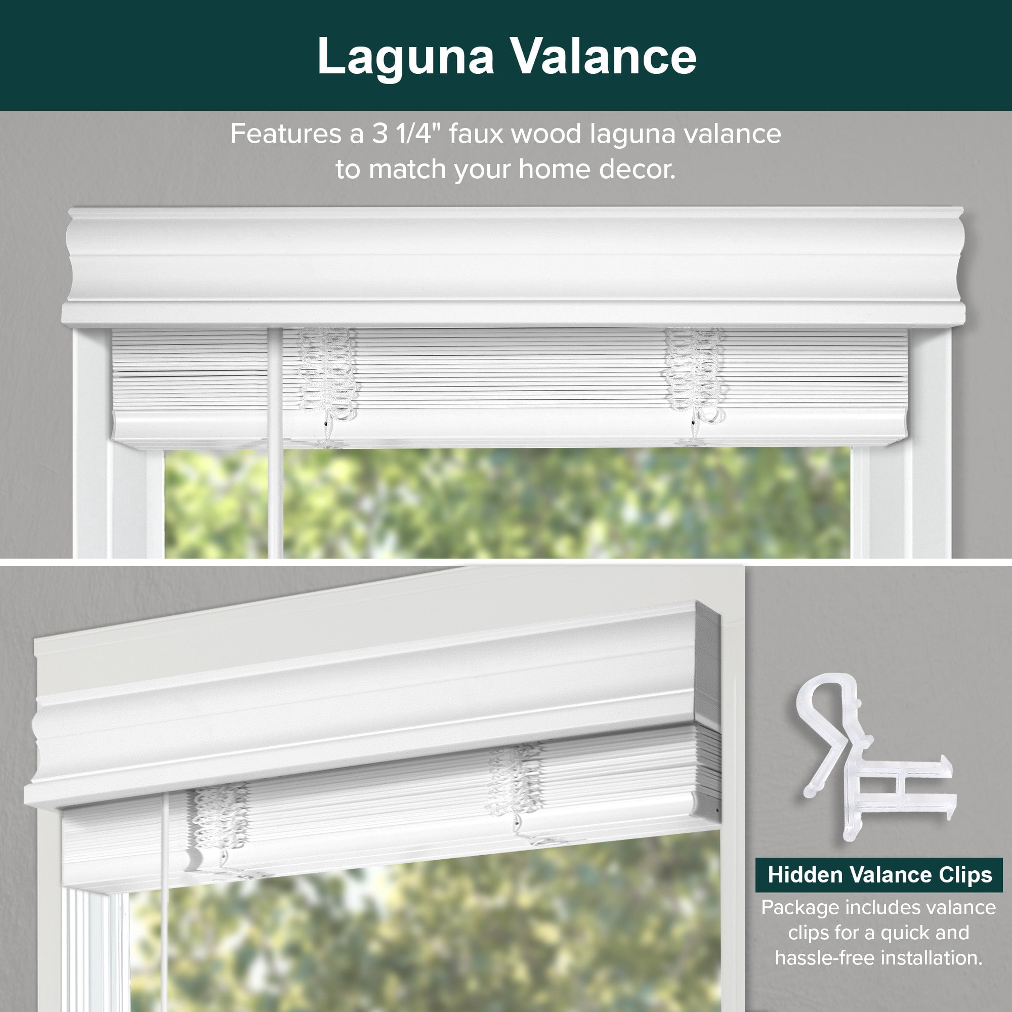 Chicology Cordless Faux Wood Blinds 2 in Slats Blackout No Hole Design Valance, 49.25"W X 48"H