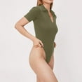 thumbnail image 2 of Mrat V Neck Bodysuits for Women Short Sleeve Body Suits Basic Lapel Tops Casual Rompers S-56 Green S, 2 of 8