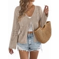 thumbnail image 4 of Women Crochet Long Sleeve Loose Casual Open Front Cardigan Drape Sweaters Boho Summer Beach Coverups Khaki S, 4 of 10