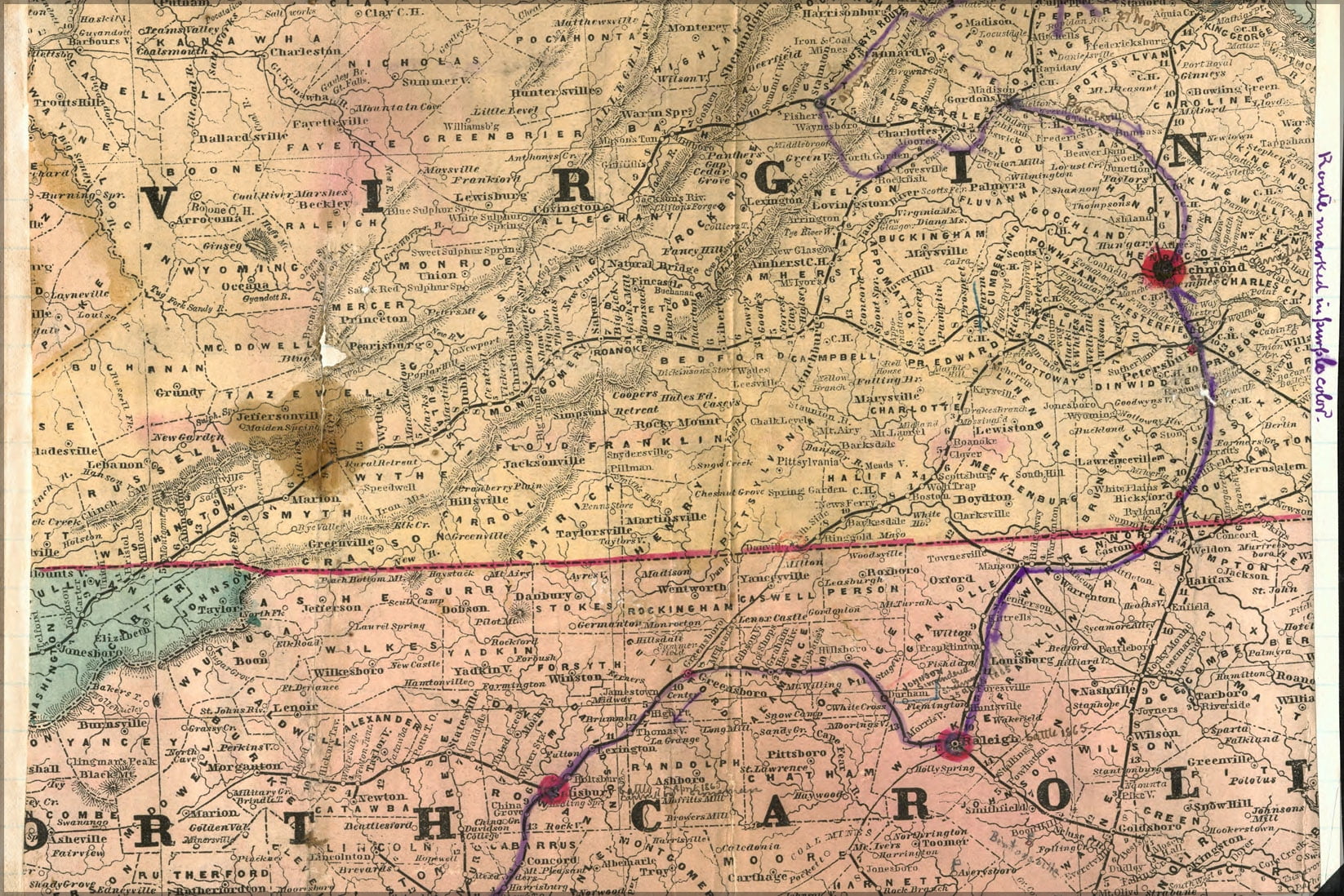 24"x36" Gallery Poster, civil war Map of Mosby's route Virginia & North