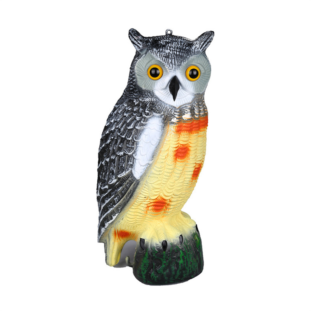 Owl Bird Deterrent with Swivel Head, Standing Figurine, Fake Owl Decoy