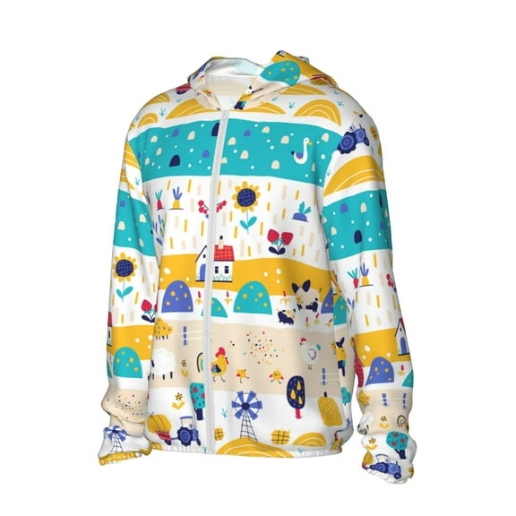 Picia Funny Farm Women's Men's UPF 50 Sun Protection Hoodie Shirt Long Sleeve SPF Fishing Outdoor UV Hiking Lightweight Shirts-Small