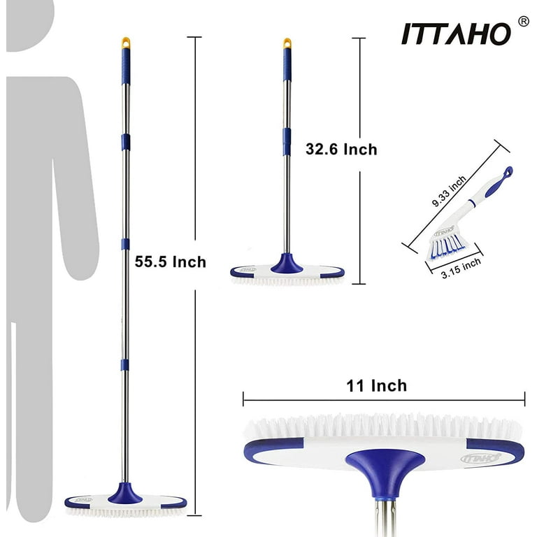 ITTAHO Multi-Use Floor Scrub Brush with Long Handle,Extendable Grout  Cleaner Brush for Tile  Floor,Deck,Patio,Marble,Garage,Kitchen,Bathroom,Extra