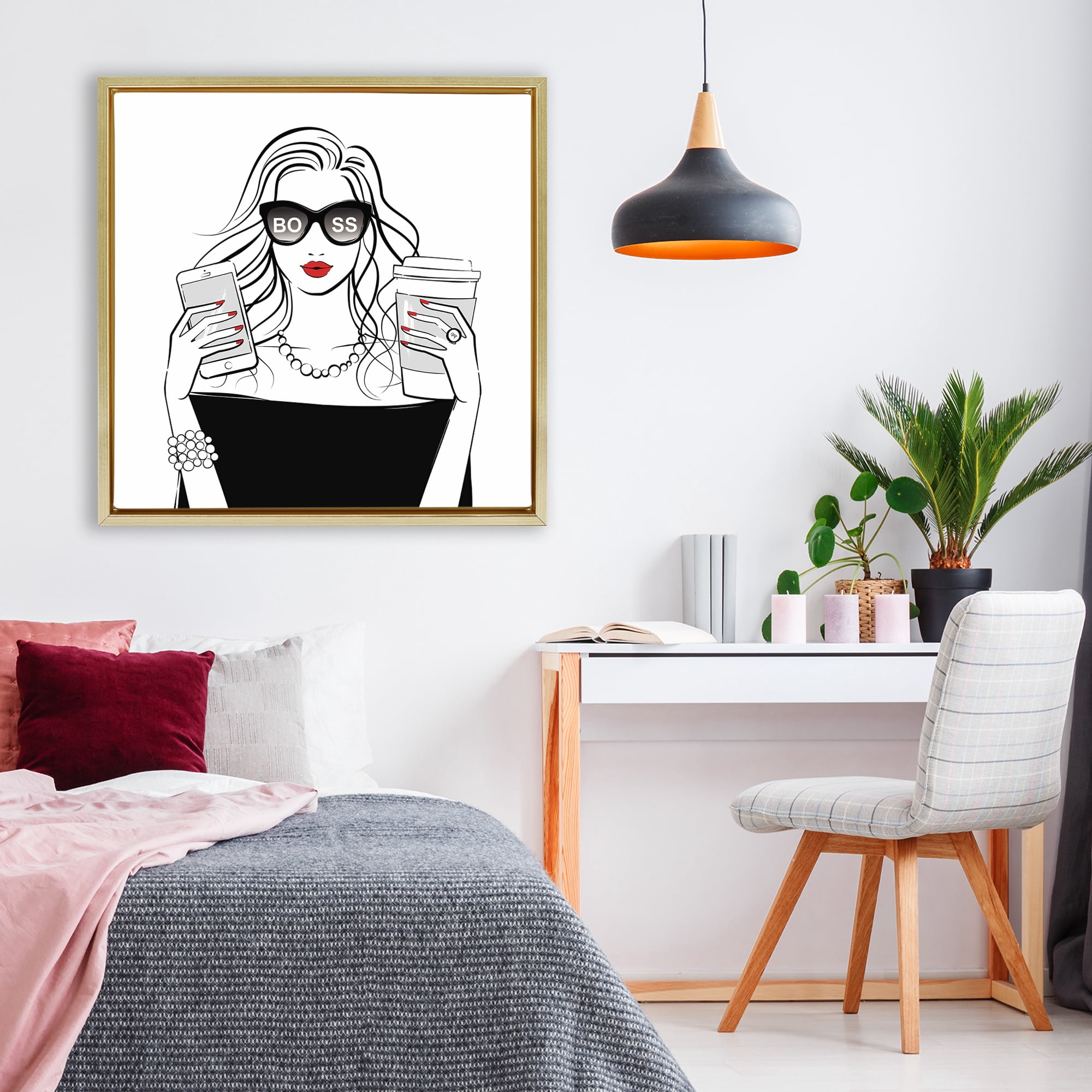 Stupell Industries Chic Boss Morning Coffee Moment Gold Framed Floater Canvas Wall Art, design by Martina Pavlova