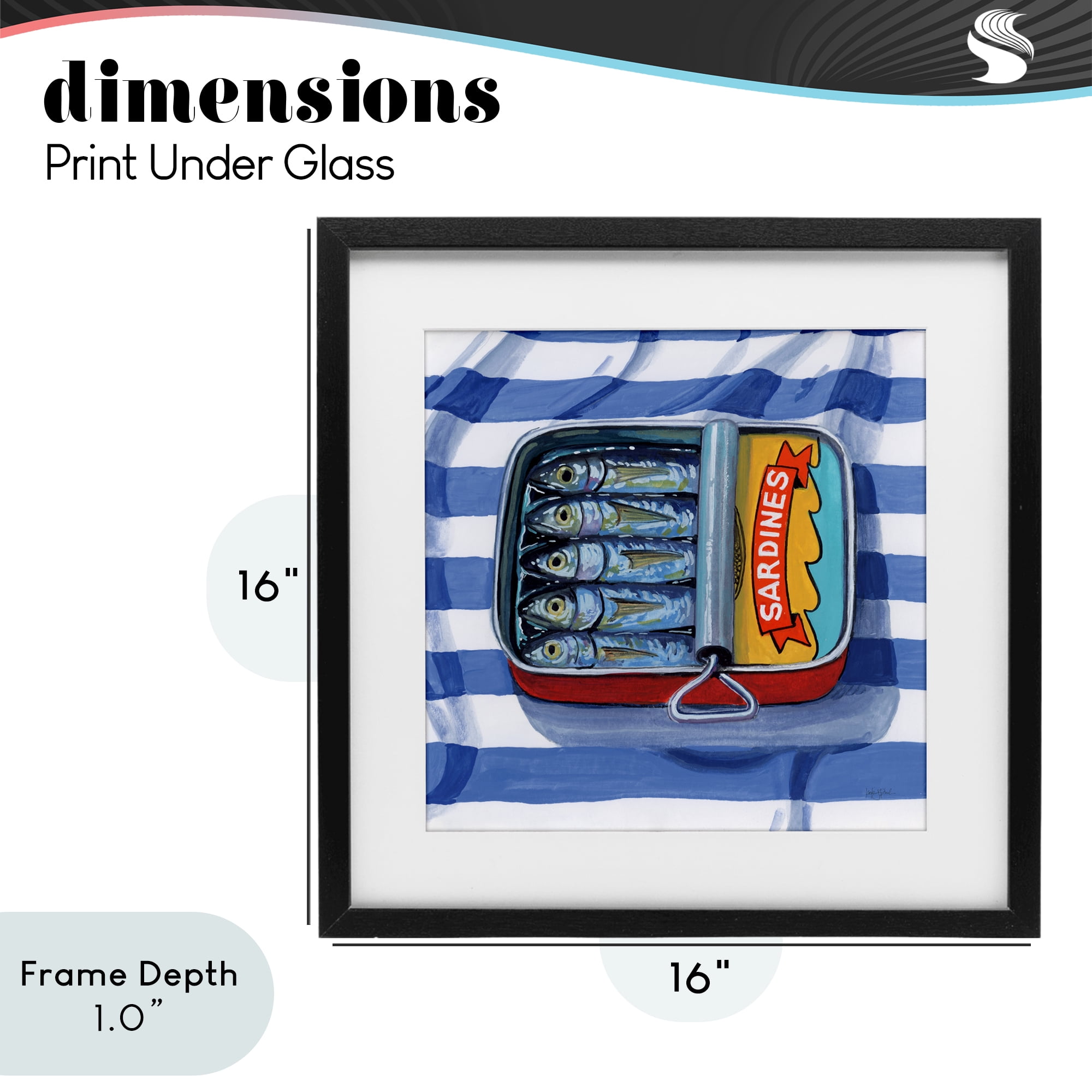 Stupell Industries Sardines On Striped Cloth Black Framed Print Under Glass, design by Kate Jarvik Birch