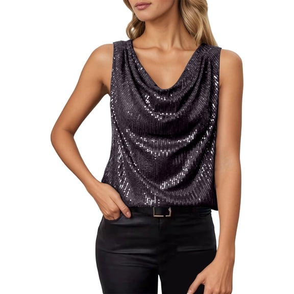 XAOFW Women's Tank Tops Carnival Sparkly Sequins Sleeveless V Neck Elegant Vest Outdoor Activities Stylish Cozy Tops