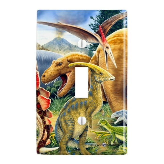Dinosaurs Jurassic Collage T-Rex Stegasaurus Plastic Wall Decor Toggle Light Switch Plate Cover