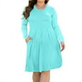 thumbnail image 2 of Aiyino Plus Size Dresses for Curvy Women Long Sleeve Casual Pleated Swing Dresses with Pockets, 2 of 5