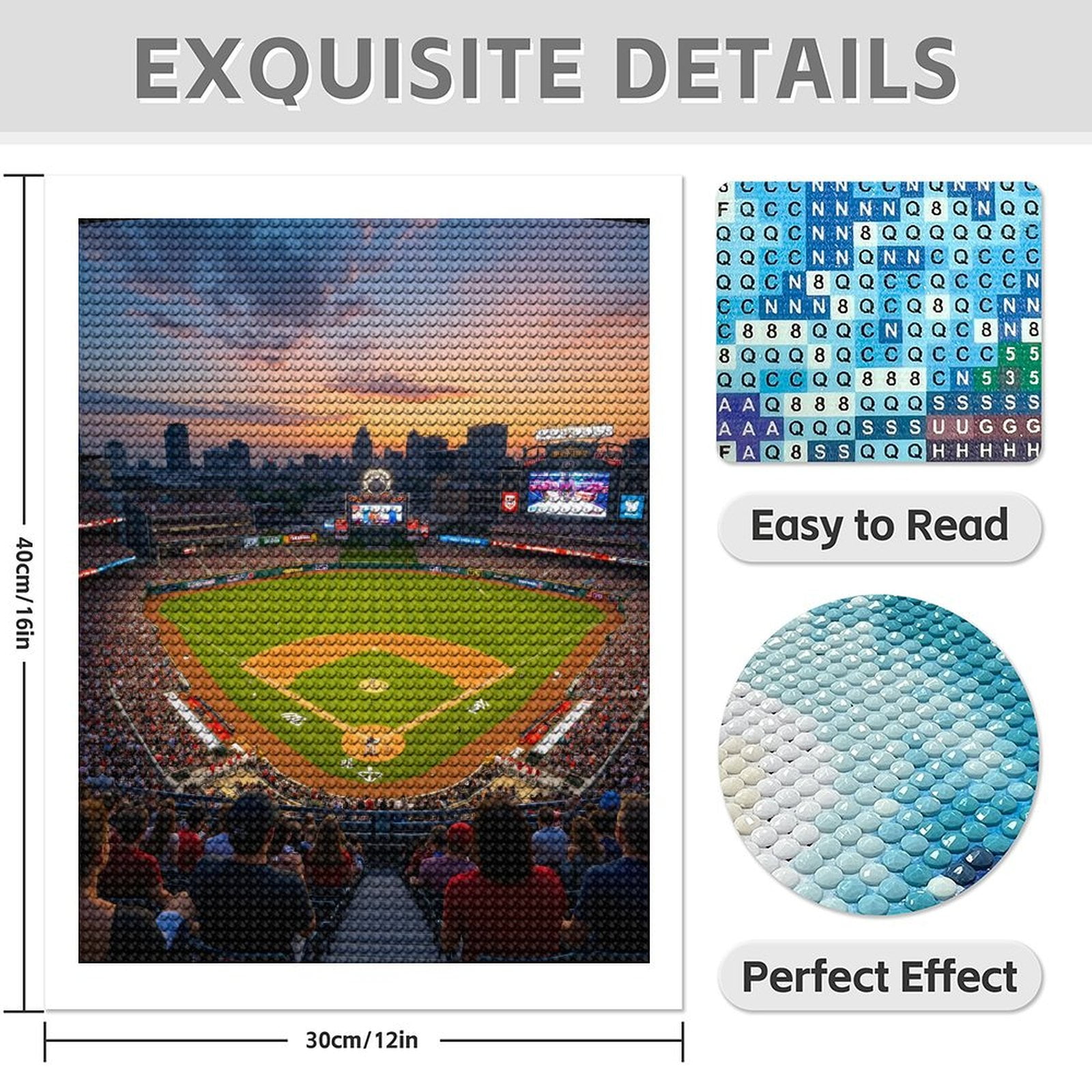Diamond Art Kit for Adults, Stadium Sunset Baseball Game Diamond Painting for Adults Beginners, DIY Diamond Art Painting Kits, 5D Diamond Painting Crafts for Home Decor 12x16 Frameless